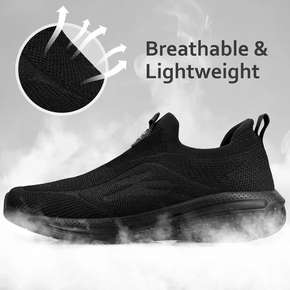 Women's Black Lightweight Comfort Workout Casual Non Slip Fashion Sneakers - Picture 3 of 6